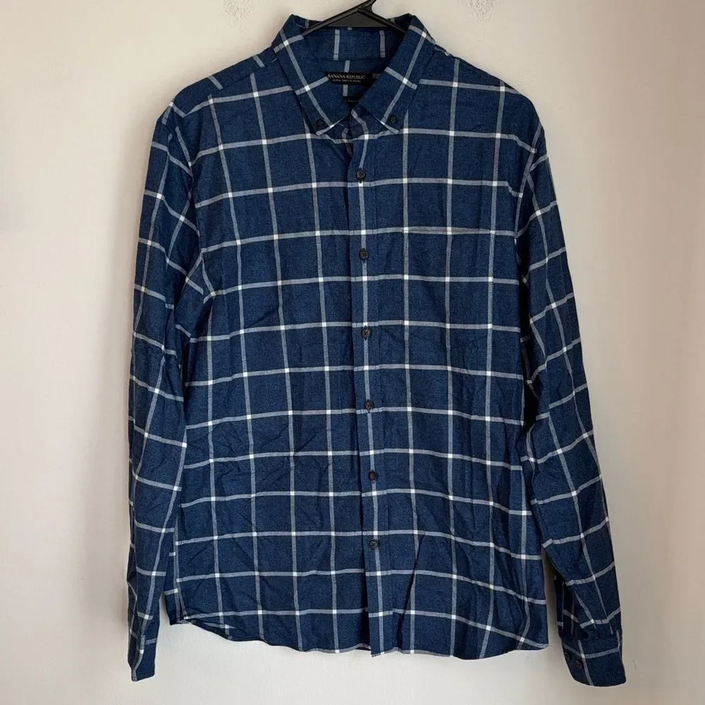 Banana Republic ultra soft flannel Plaid checkered Men's button down Shirt M NWT